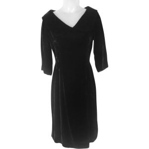 50s Black Velvet Cocktail Dress, Curvy Off Shoulder Sheath with Sleeves - Fashionconstellate.com