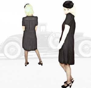 Little Black Dress, Low Cut Rayon Crepe Minimalist Fashion, Was Shortened, LARGE Size ~ 30s