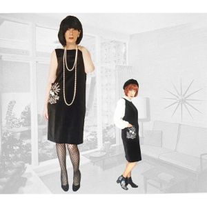 60s Black Velveteen Dressy Shift, Dark Academia Jumper Dress