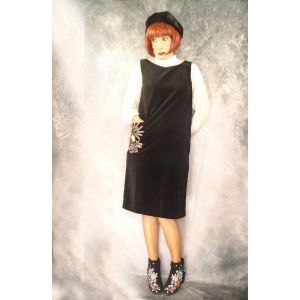 60s Black Velveteen Dressy Shift, Dark Academia Jumper Dress - Fashionconstellate.com