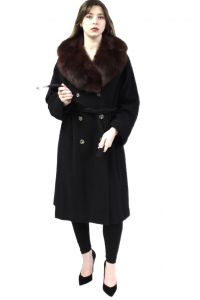 VTG Black Cashmere Coat Riva Matlick RED FOX Fur Collar 1970s M/L Womens - Fashionconstellate.com