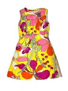 Vintage Tizzie Two Gregg Draddy Summer Romper Dress Bright Mod Colors 60s Small