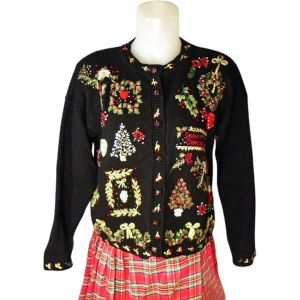 Black Christmas Sweater Lavish Ornate Not Ugly, Holiday Vintage 2001 - Fashionconstellate.com