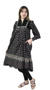 Vintage Jessica Mcclintock Gunne Sax Black Cottagecore Floral Print Cotton Dress XS