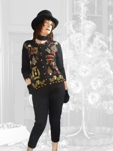 Black Christmas Sweater Lavish Ornate Not Ugly, Holiday Vintage 2001
