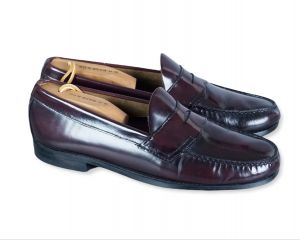 Burgundy Leather Bass Penny Loafers, Sz 10D