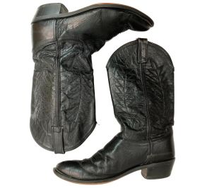 80s Black Leather Cowboy Boots - Fashionconstellate.com
