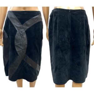 90s Avant Gardé Black Suede & Leather Straight Skirt | NOS with Flaw