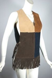 Color-blocked suede fringed 1960s vest tabard top XS-S - Fashionconstellate.com