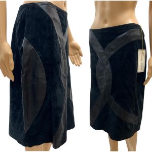 90s Avant Gardé Black Suede & Leather Straight Skirt | NOS with Flaw - Fashionconstellate.com