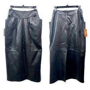 New Vintage Luxe Black Leather Corset Waist Midi Pencil Skirt  - Fashionconstellate.com