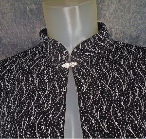 1990s Black Evening Jacket Cardigan Silver Sparkle, High Collar, Rhinestone Clasp - Fashionconstellate.com