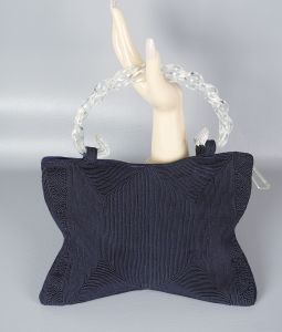 50s Black Corde Handbag with Lucite Handles