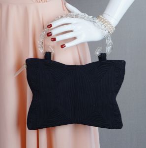 50s Black Corde Handbag with Lucite Handles - Fashionconstellate.com