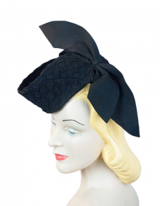 1940's Black Felt Tilt Hat w/ Large Bow