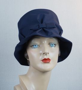 60s Navy Blue Canvas Cloche Rain Hat, Sz 21 - Fashionconstellate.com