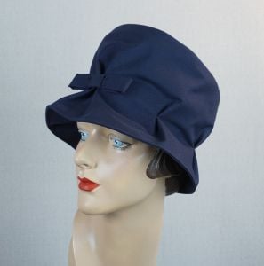 60s Navy Blue Canvas Cloche Rain Hat, Sz 21