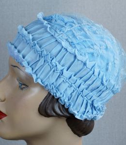 Vintage Sky Blue Nylon Boudoir Sleep Cap