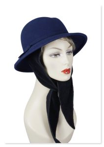 Navy Blue and Black Fedora Style Scarf Hat, Sz 23