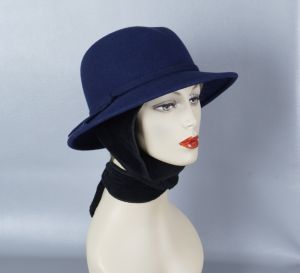 Navy Blue and Black Fedora Style Scarf Hat, Sz 23 - Fashionconstellate.com