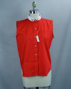 60s - 70s Red Cotton Sleeveless Blouse NWT, Bobbie James, Sz 16