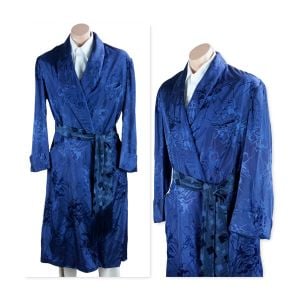 Vintage Mans Navy Blue Rayon Wrap Robe by Brent, Sz M-L