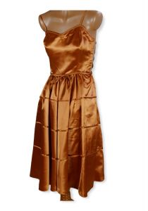 40's Bronze Satin Youth Size Full Skirt Formal Gown, B32 - Fashionconstellate.com