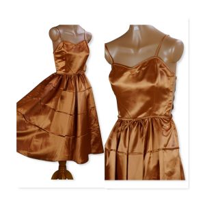 40's Bronze Satin Youth Size Full Skirt Formal Gown, B32