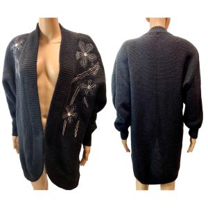 80s Black Mohair Blend Sweater Coat Cardigan 