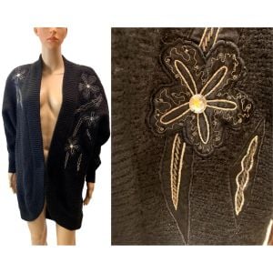 80s Black Mohair Blend Sweater Coat Cardigan  - Fashionconstellate.com