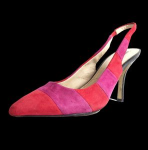 Anne Klein Color Block Suede Red + Hot Pink 3 7/8” Stiletto Heel 