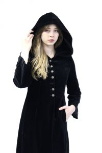 Vintage Niedieck Velours Corty Brillant Long Coat Black Maxi Hooded Womens 40 - Fashionconstellate.com