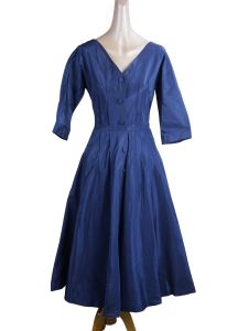 50s Navy Blue Taffeta Full Skirt Party Dress by Carole King, B36, TLC