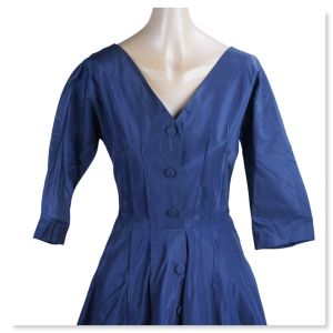 50s Navy Blue Taffeta Full Skirt Party Dress by Carole King, B36, TLC - Fashionconstellate.com