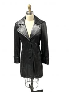 Vintage Superfly Black Lambs Leather 1970s Short Trench Coat SZ Small 6-8