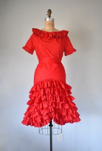 Maria chacha two piece set, 1960s red ruffle skirt, flamenco skirt, cotton top and skirt  - Fashionconstellate.com