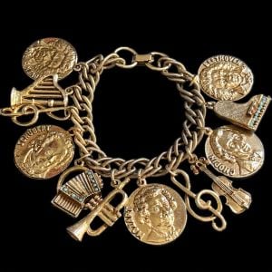 Vintage Charm Bracelet with Musical Instruments and Classical Composers - Fashionconstellate.com