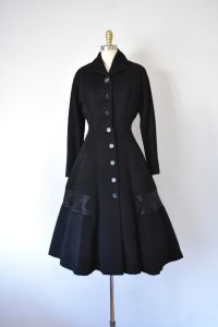 1950s black wool cashmere princess coat, 50s fit and flare coat - Fashionconstellate.com