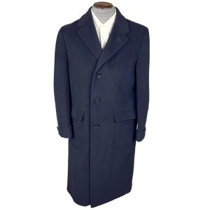 Vintage 1950s Crombie Super Elysian Wool Overcoat Navy Blue Size L