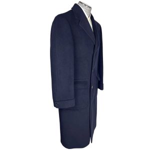 Vintage 1950s Crombie Super Elysian Wool Overcoat Navy Blue Size L - Fashionconstellate.com