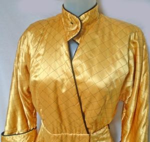 1940s Satin Lounge Jacket, Quilted Smoking Jacket, Golden Yellow, Old Hollywood Glamour~ 40s - Fashionconstellate.com