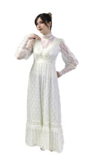 VTG 70s Jessica Mcclintock Gunne Sax White Floral Lace Wedding Dress S NWOT