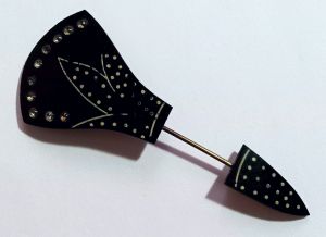 Antique 1920s 1930s Art Deco Black Celluloid Jabot or Hat Pin