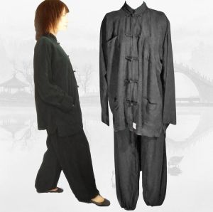 Plus Size Black Pant Suit, Original Tang Kung Fu Uniform, Martial Arts Style Lounge Set ~ 90s