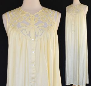 80s Silk Satin Nightgown with Appliqued Bodice, Ankle Length, Off White, Size Large - Fashionconstellate.com