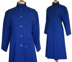 70s Wendy Dagworthy Blue Wool Midi Coat, Made in England, Size Small to Medium - Fashionconstellate.com
