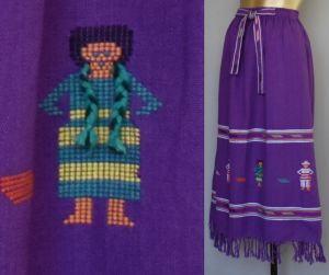 60s Hand Woven Guatemalan Skirt, 3-D Tribal Indian Little People