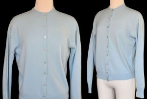 50s Light Blue Cashmere Cardigan Sweater, Made in Scotland by Pringle - Fashionconstellate.com