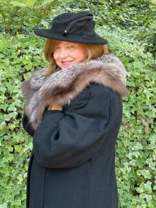 1930s wool crepe coat with silver fox fur collar