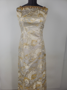 Vintage Gold & White Formal Full Length Beaded Neckline Dress